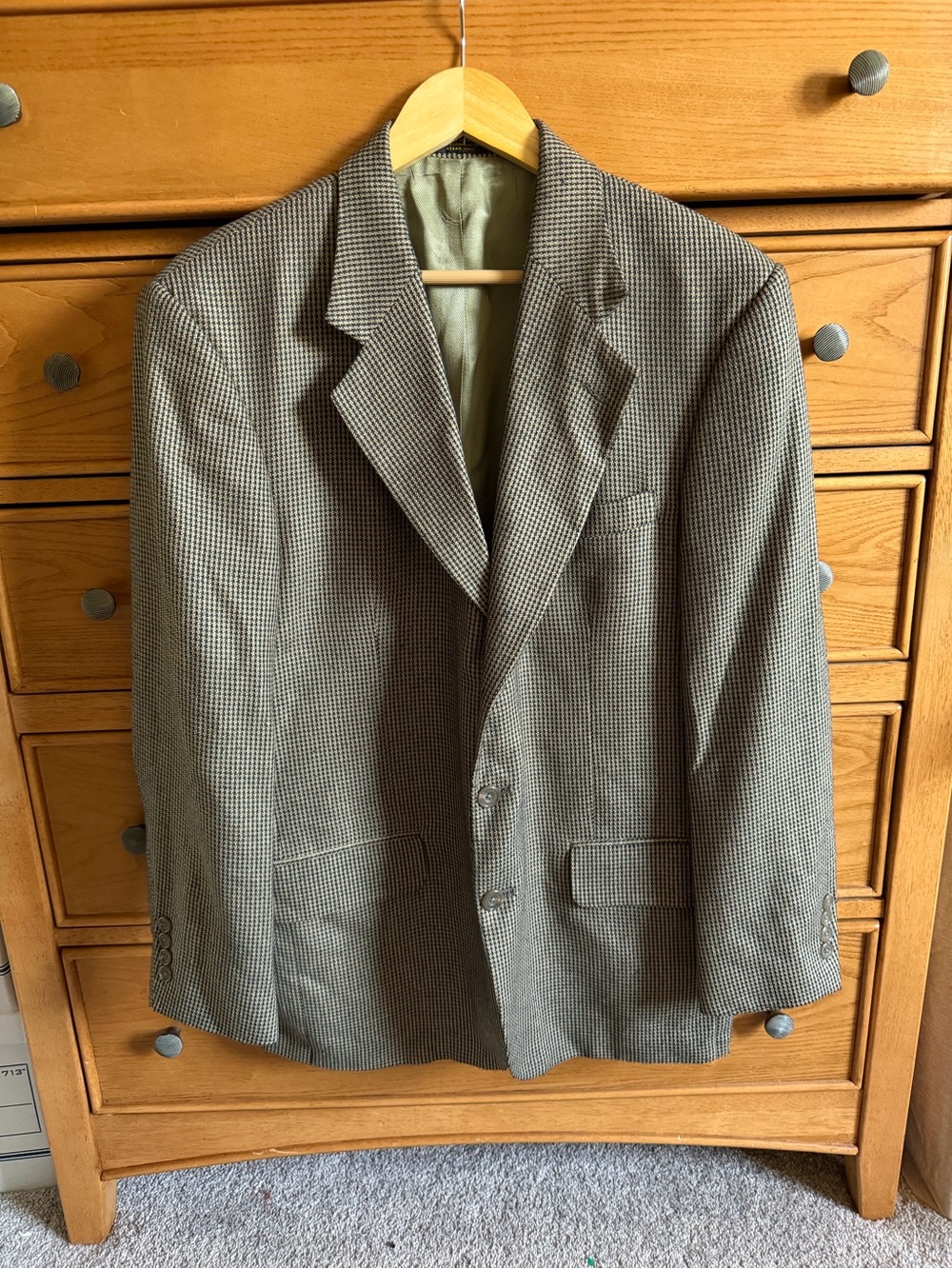 Oscar de la Renta Mens Silk Blend Tweed Brown Houndstooth Single-Breasted Blazer